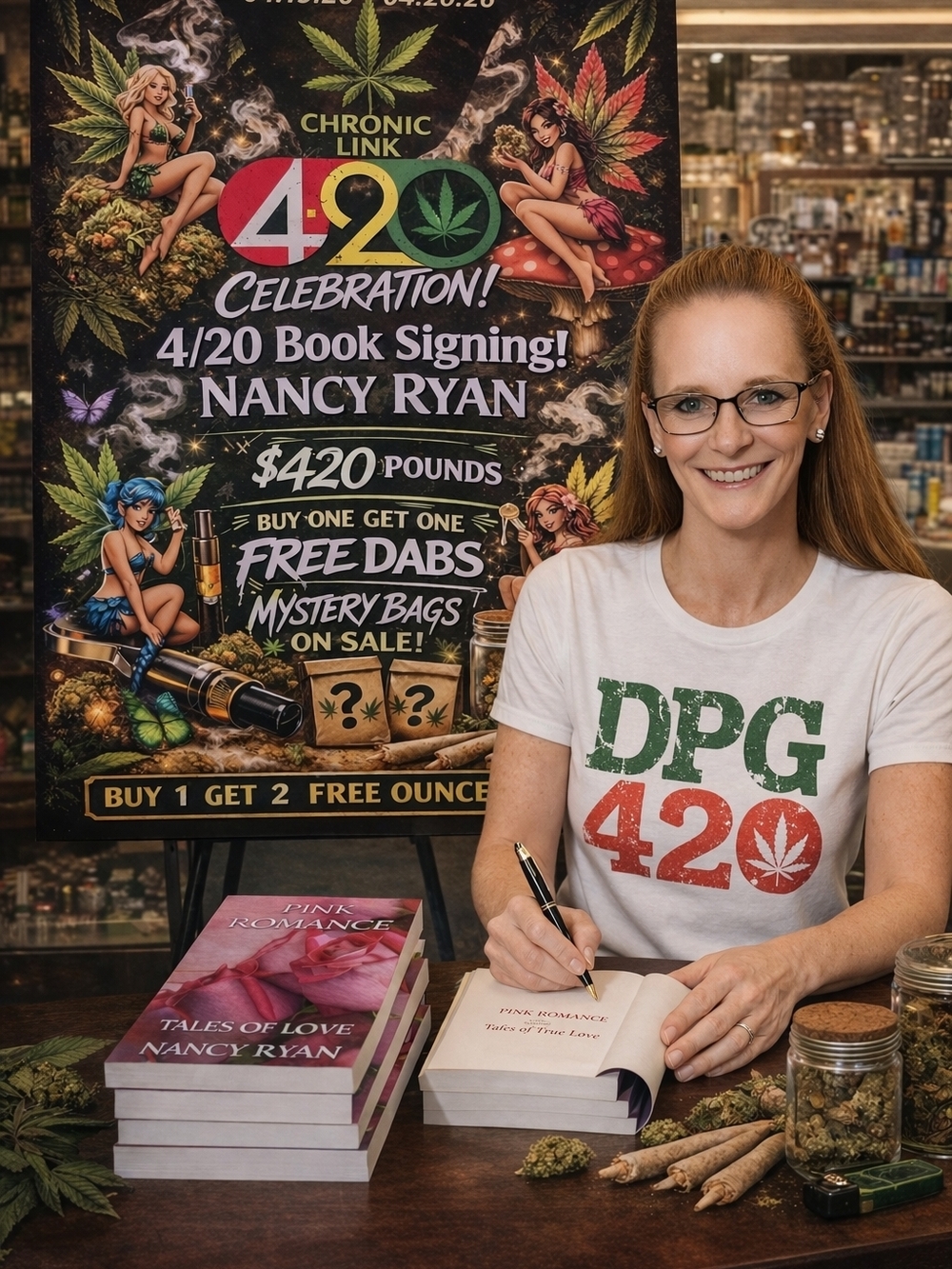 White DPG 420 Graphic Tee with Green and Red Print
